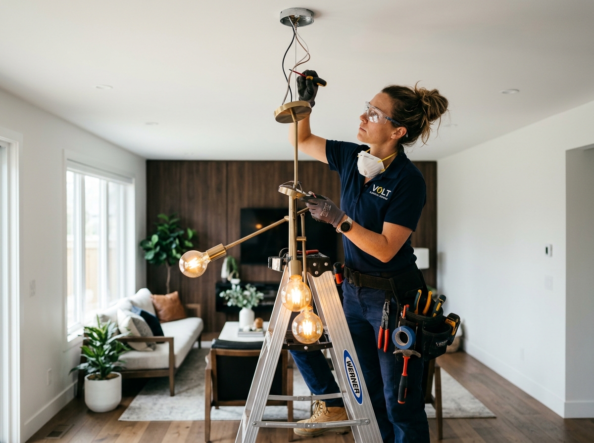 Ceiling lighting fixture installation by professional